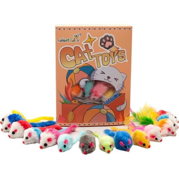 Fashion's Talk 48-Count Assorted Mice Cat Toys Furry Rattle Mouse Kitten Toy - Picture 2 of 8